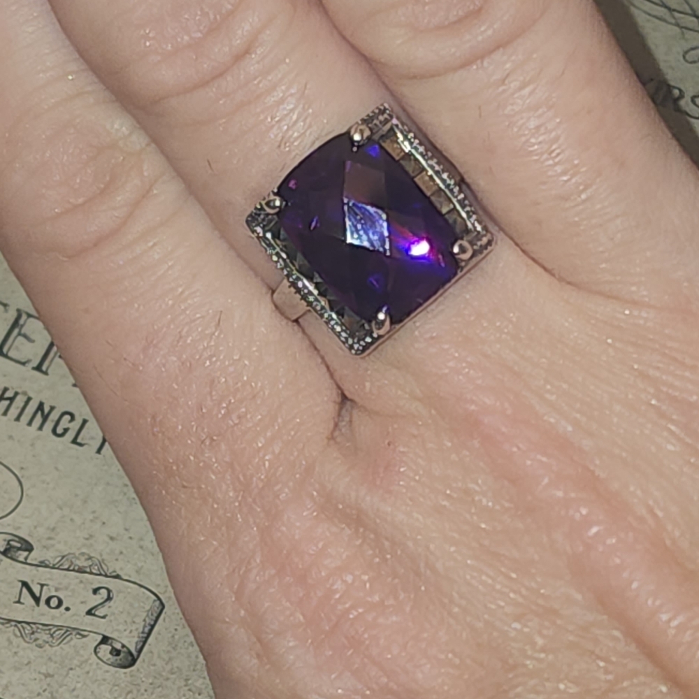 Amethyst Square Cut Ring With Silver Accents - image 3